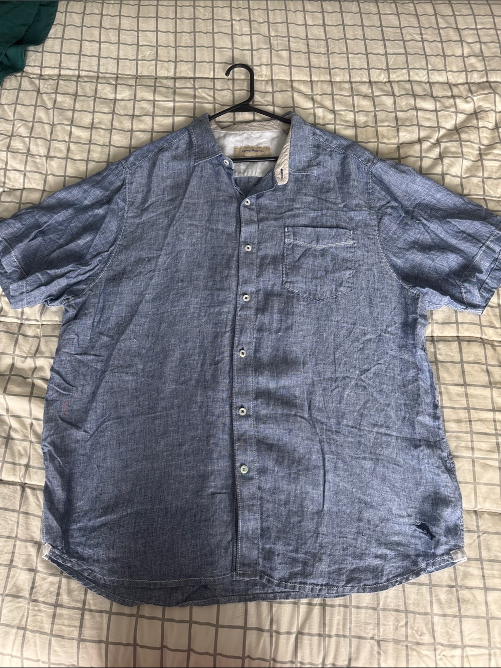 Tommy Bahama Blue Short-Sleeve Linen Blend Button-Down
